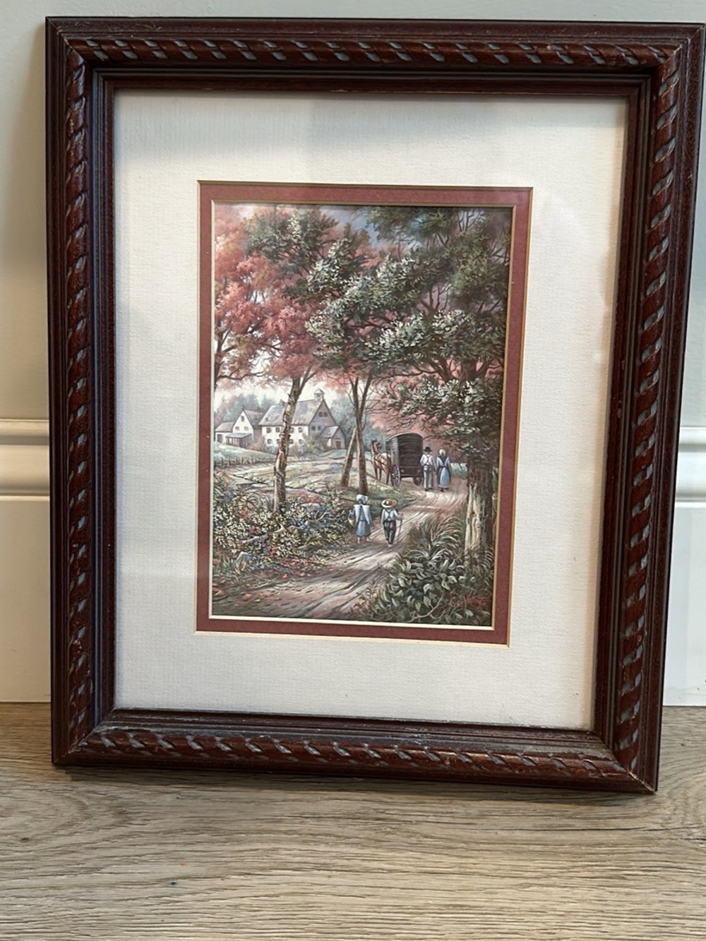 Vintage Country Scene Artwork in carved Wood Frame